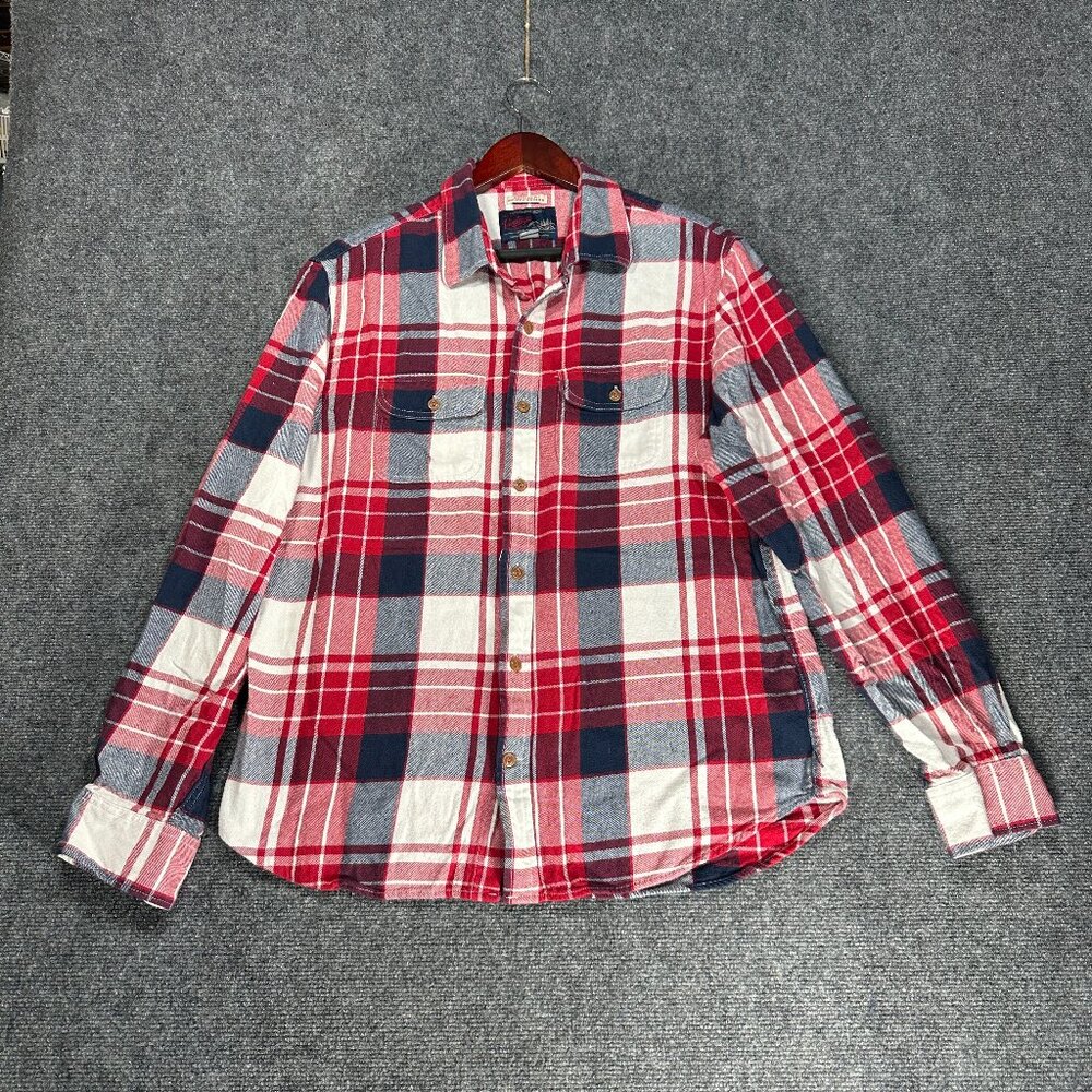 Old Navy Vintage Flannel Shirt Mens Large Red White Blue Cotton Button Up Pocket